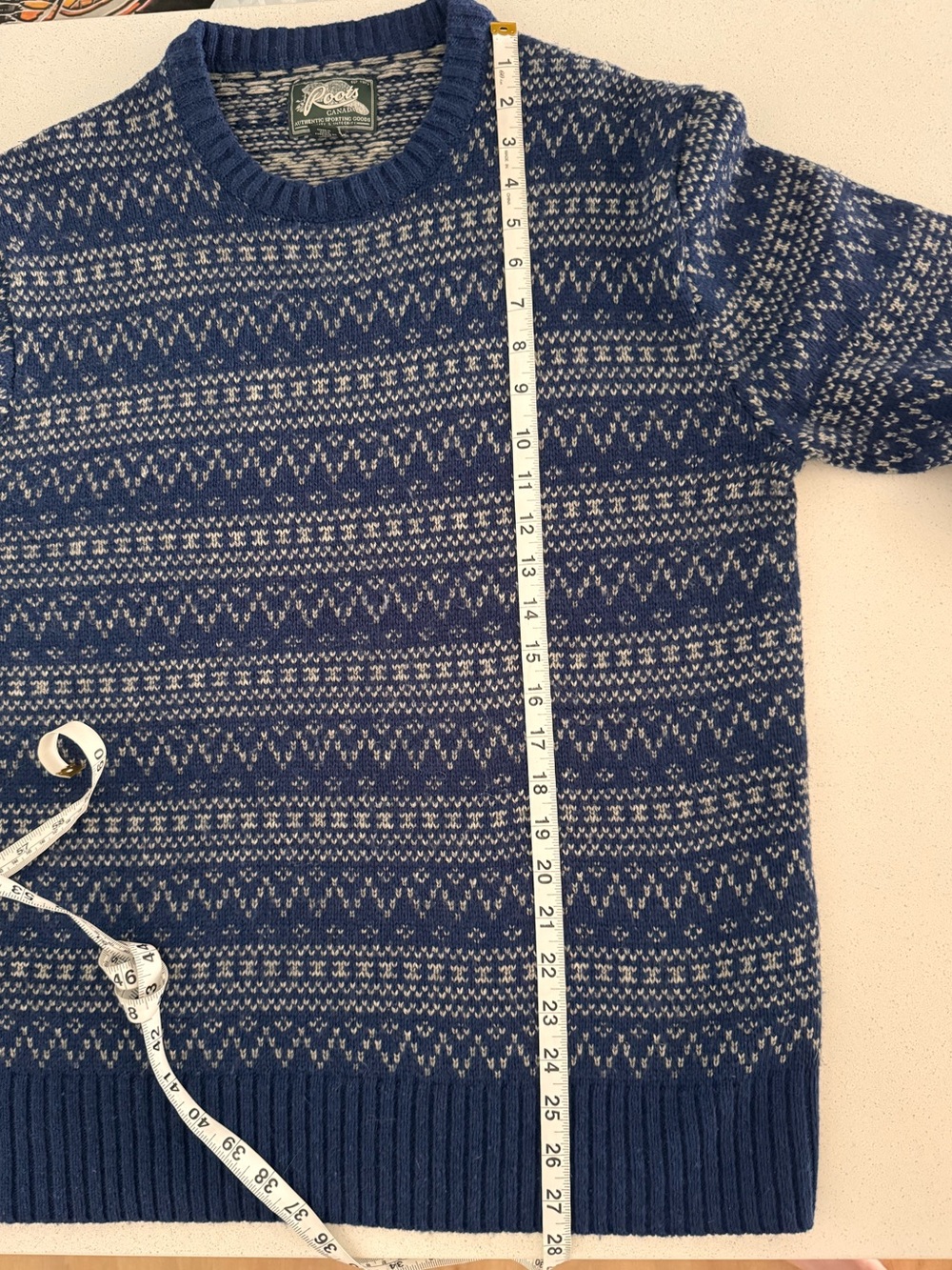 Roots Canada Wool Blend Fair Isle Knit Sweater Large Blue Grey Pullover L - Picture 7 of 8